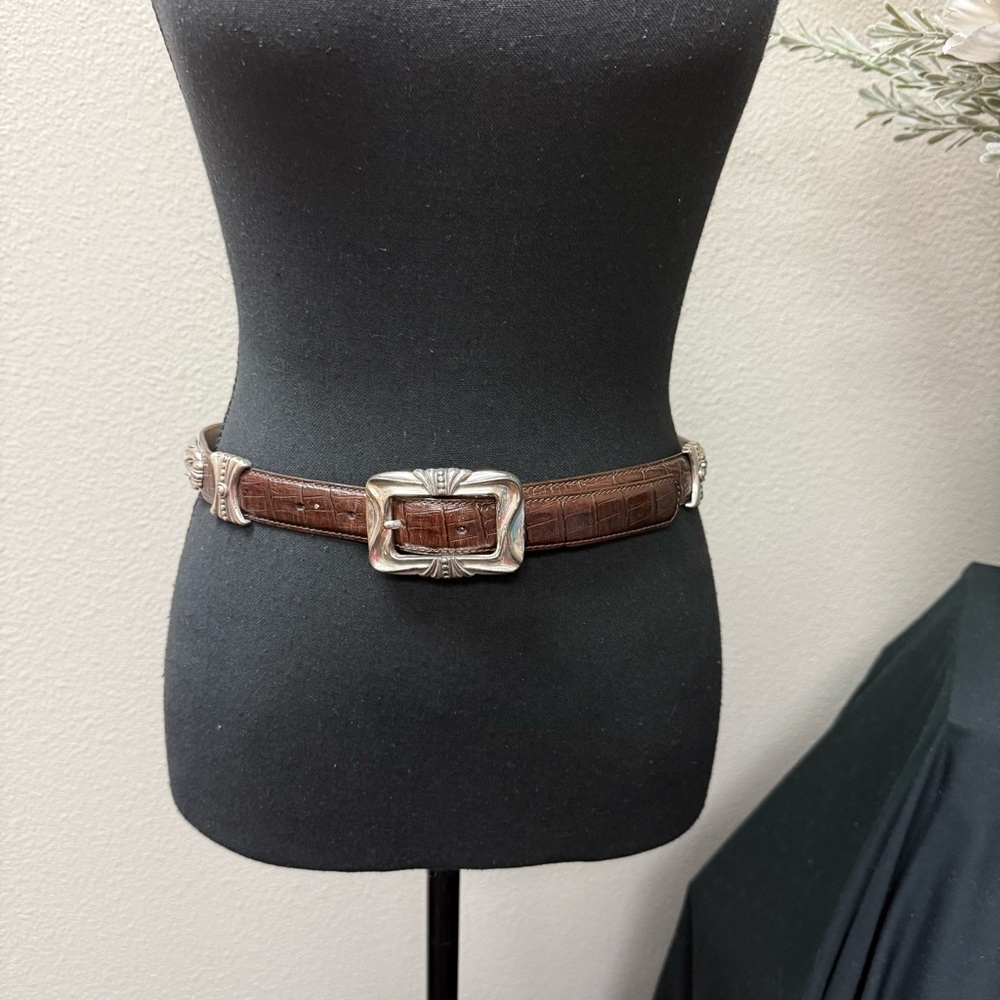 Classic Brown Leather Belt with Silver Buckle
